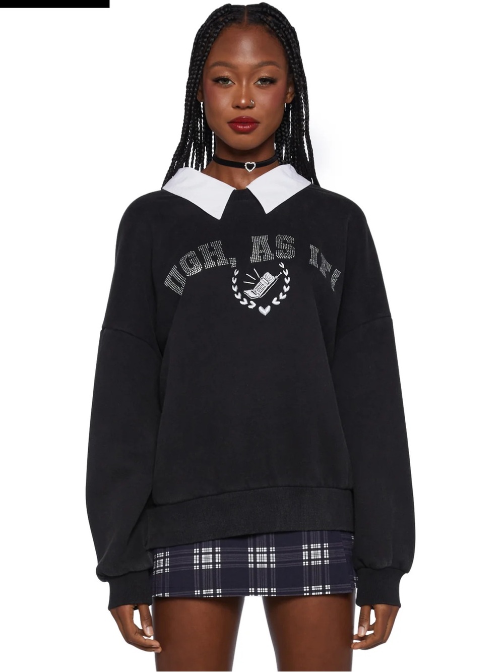 Dolls Kill Black Rhinestone 'as if’ Varsity Pullover
